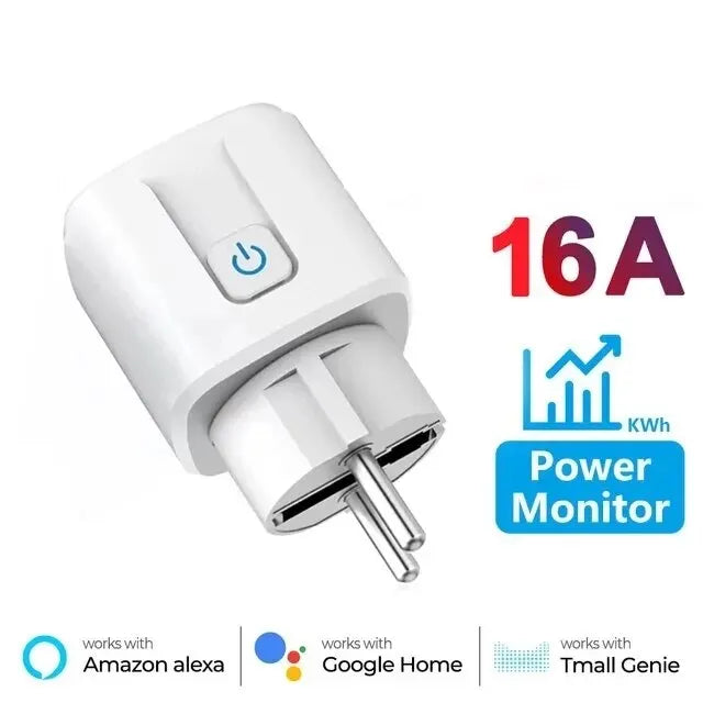 Enchufe Inteligente Tuya 16A/20A EU Smart Socket WiFi con Monitoreo de Energía, Función de Temporización y Control por Voz Compatible con Alexa y Google Assistant