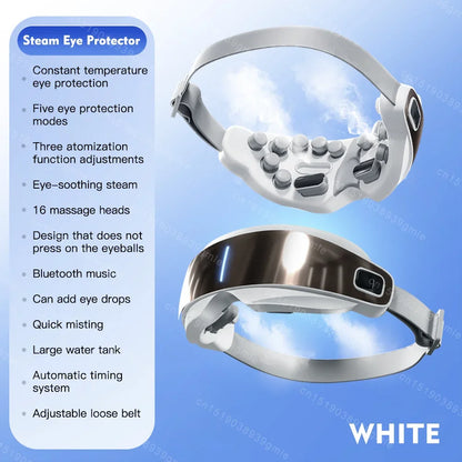 Masajeador de Ojos con Vapor Caliente y Terapia de Acupresión, Conexión Bluetooth para Relajación Profunda