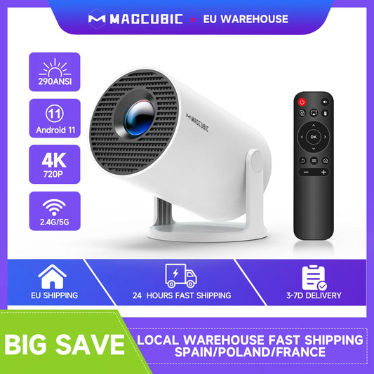 Proyector Inteligente Magcubic HY300 Pro 4K con Android 11 y WiFi 6 - Portátil para Cine en Cualquier Lugar