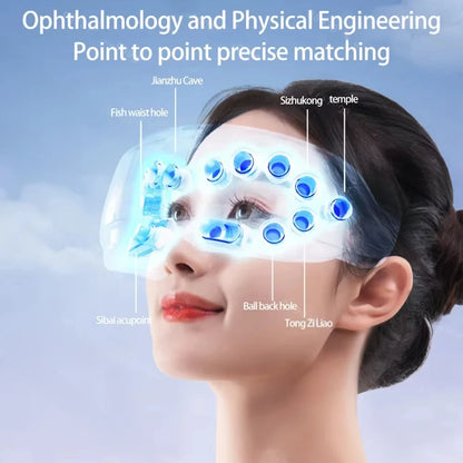 Masajeador de Ojos con Vapor Caliente y Terapia de Acupresión, Conexión Bluetooth para Relajación Profunda