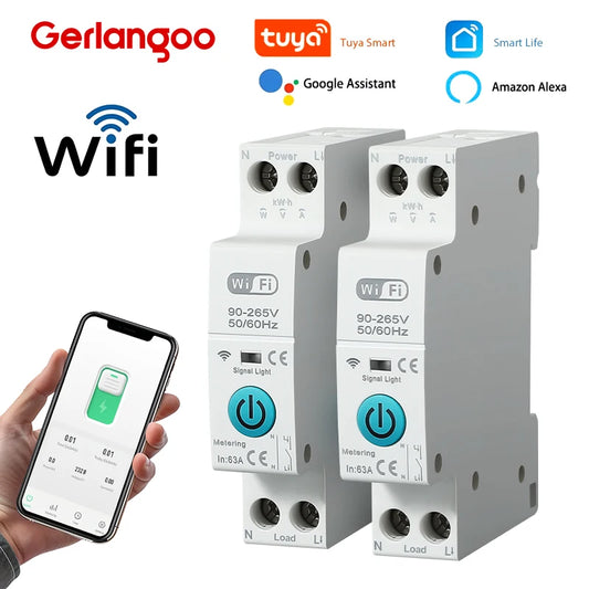 Disyuntor Inteligente Tuya WiFi 63A con Temporizador, Medidor de Consumo (kWh) y Control por Voz"