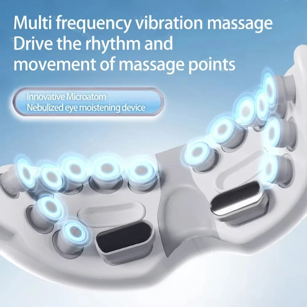 Masajeador de Ojos con Vapor Caliente y Terapia de Acupresión, Conexión Bluetooth para Relajación Profunda