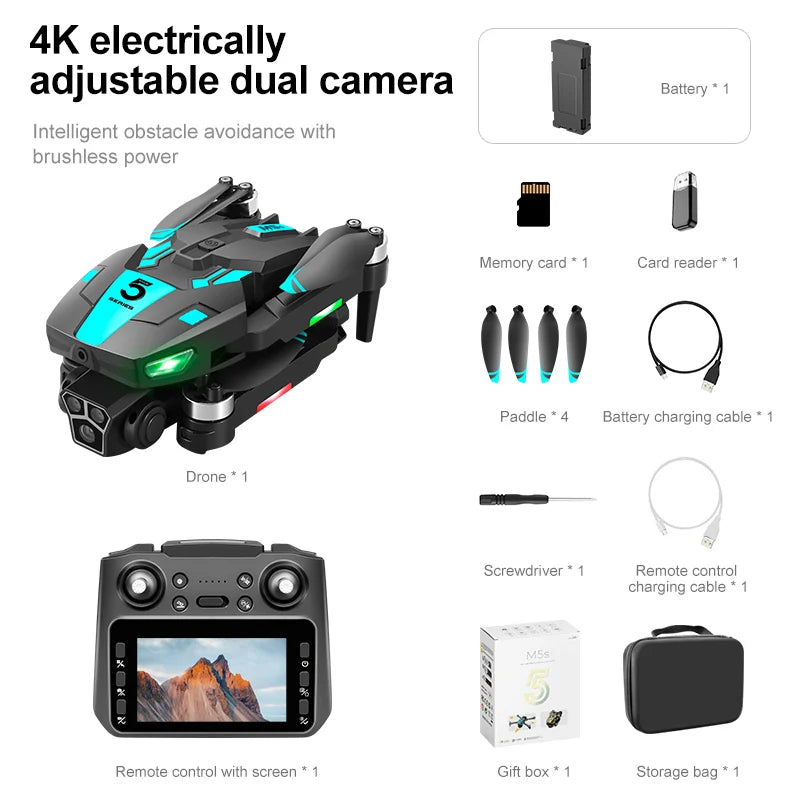 M5S Drone Plegable: Tecnología Avanzada con Motor sin Escobillas, Transmisión WiFi 5G y Cámara 4K para Capturas Aéreas de Alta Calidad