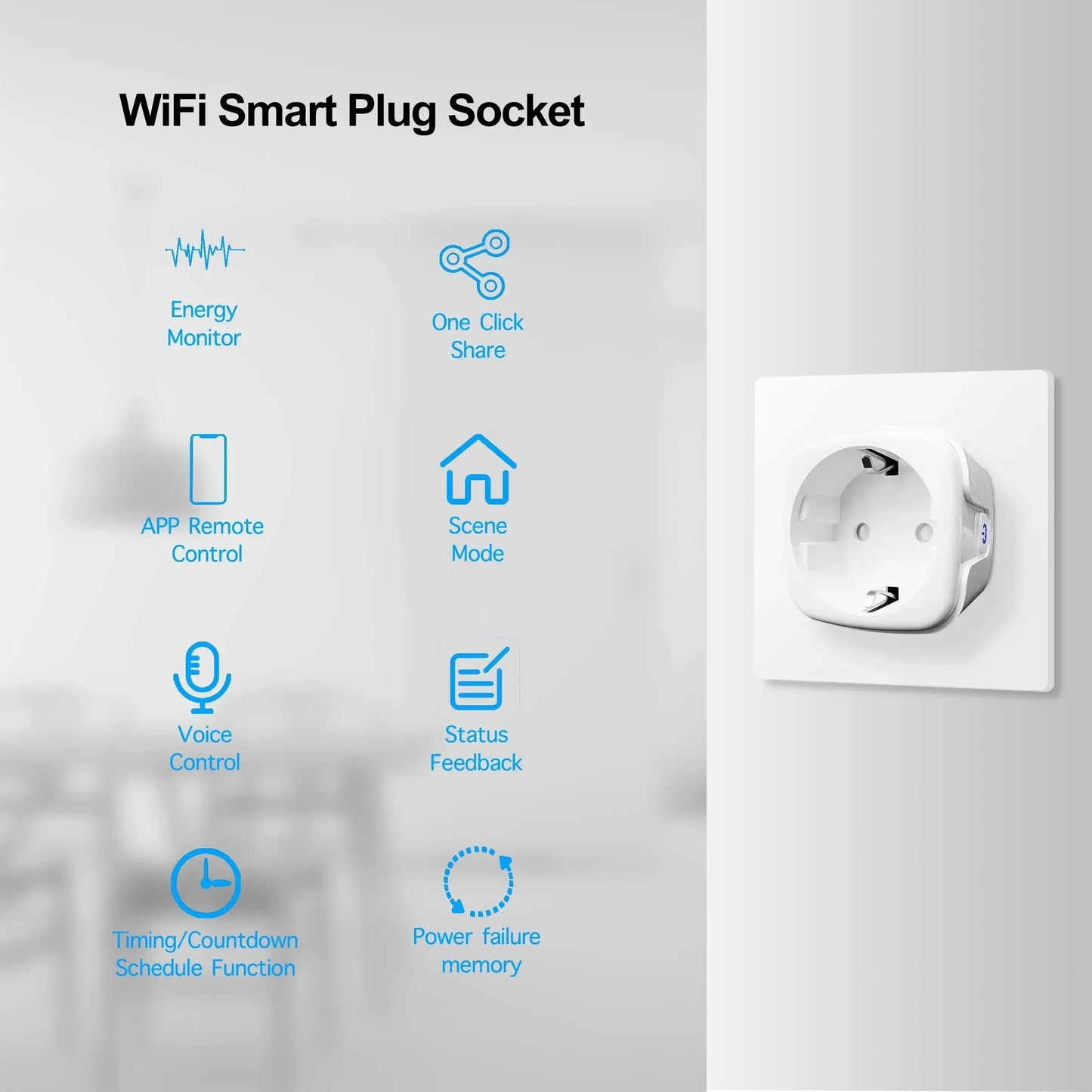 Enchufe Inteligente Tuya 16A/20A EU Smart Socket WiFi con Monitoreo de Energía, Función de Temporización y Control por Voz Compatible con Alexa y Google Assistant
