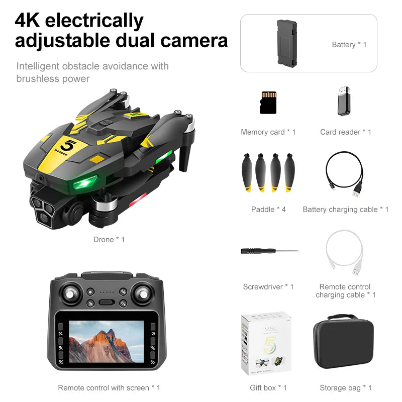 M5S Drone Plegable: Tecnología Avanzada con Motor sin Escobillas, Transmisión WiFi 5G y Cámara 4K para Capturas Aéreas de Alta Calidad