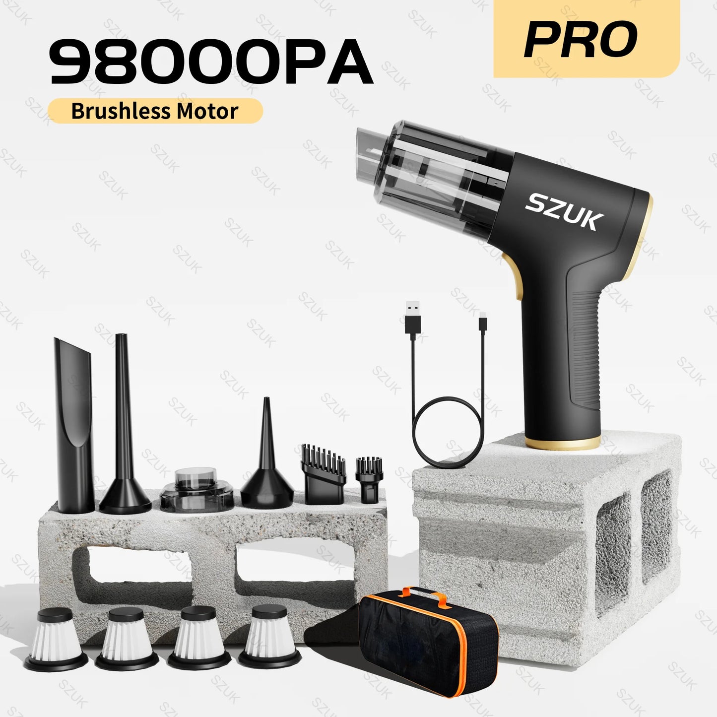 Aspiradora Portátil SZUK 98000PA - Máquina de Limpieza Inalámbrica de Alta Potencia con Succión Intensa para Automóvil y Hogar