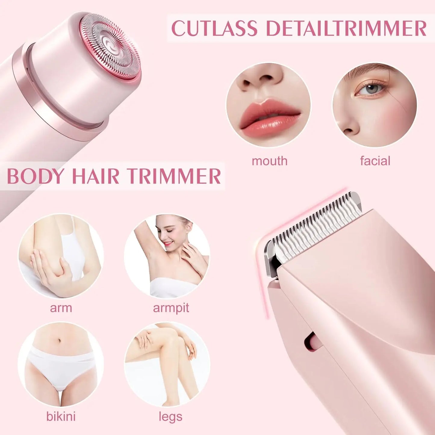 Afeitadora Eléctrica para Mujer - Electric Razor Woman Shaver Indolora, Depiladora Facial y Corporal para Piernas, Bikini y Vello Facial, Recortadora de Precisión sin Dolor